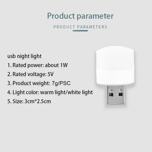 Vista 2 de Luces USB de noche, mini bombilla LED, enchufable, blanco cálido, compacto, ideal para dormitorio, baño, guardería, pasillo, cocina, coche, luz