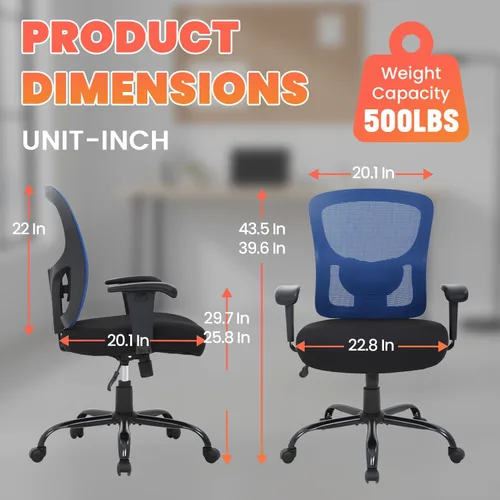 Vista 3 de BestOffice Silla de oficina grande y alta, silla de escritorio de 400 libras, silla de computadora de malla con soporte lumbar, asiento ancho