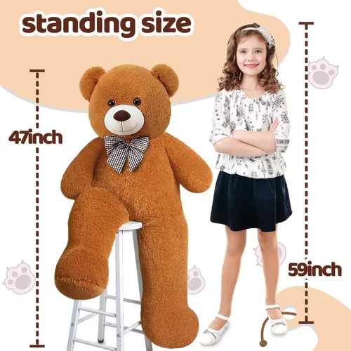 Vista 4 de SNOWOLF Oso de peluche gigante de 47 pulgadas, regalo para el Día de la Madre, oso de peluche gigante de 47 pulgadas, lindo oso suave de tamaño real