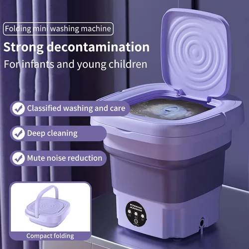 Vista 2 de Mini lavadora portátil para el hogar, lavadora automática plegable de 8 l con cubo de secadora rotativa, para ropa de bebé, ropa
