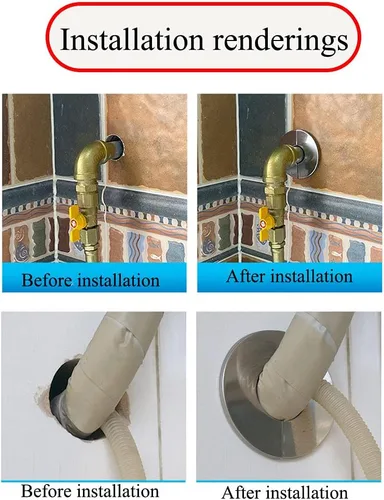 Vista 6 de 2 piezas de brida dividida de pared, placa redonda de acero inoxidable, accesorios de cubierta de tubería de agua montada en la pared para tubería