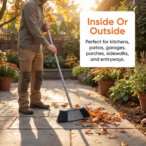 Vista 9 de Superio Escoba gris, escoba resistente para interiores y exteriores con mango de 48 pulgadas, limpieza de suelos multisuperficie para el hogar Gris