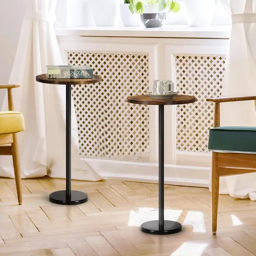 Vista 6 de smusei Paquete de 2 mesas auxiliares redondas pequeñas con base de mármol, mesa de pedestal para espacios pequeños, mesa auxiliar redonda para sala