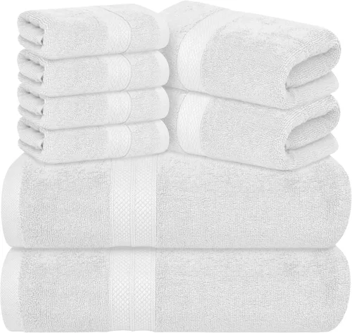 Vista 10 de Avalon Towels Juego de toallas de lujo de 8 piezas, 2 toallas de baño, 2 toallas de mano y 4 toallas pequeñas, 100% algodón hilado en anillo de 600