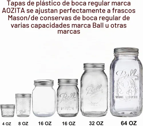 Vista 5 de Paquete de 12 tapas para frascos Mason de boca regular para Ball, Kerr y más, tapas de almacenamiento de plástico multicolor para tarros Mason