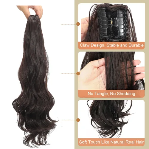 Vista 4 de Limerence Extensión de cola de caballo ondulada de 20 pulgadas de largo, pieza de cabello sintético para mujeres y niñas, extensiones de cola