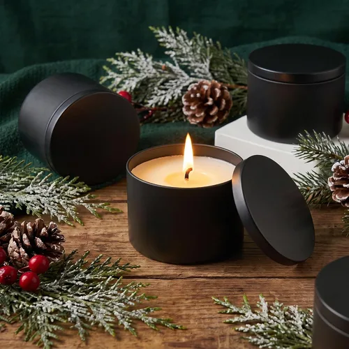 Vista 3 de SONVIIBOX Paquete de 24 latas de velas de 8 onzas, latas de velas negras para hacer velas a granel, tarros de vela de 8 onzas, frascos de lata