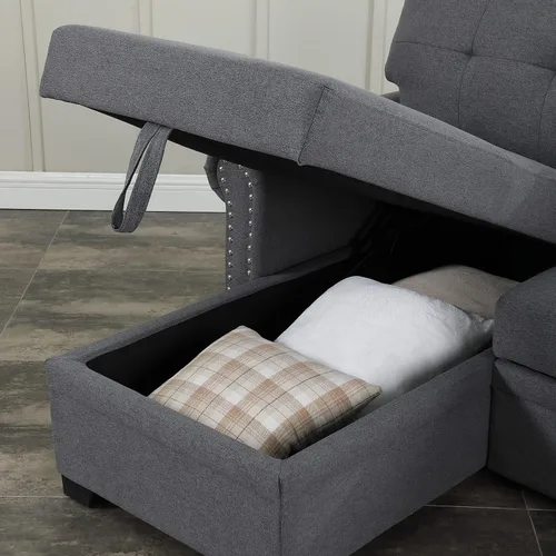 Vista 5 de Alexent Sofá cama convertible con cama extraíble, sofá cama de 3 plazas, sofá cama con diván de almacenamiento para apartamento, sala de estar