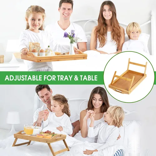 Vista 5 de Artmeer Mesa Bandeja de Cama con Patas Plegables, Bandeja de Desayuno de Bambú con Asas Ideal para Sofá, Cama, Comer, Trabajar, Usada Como