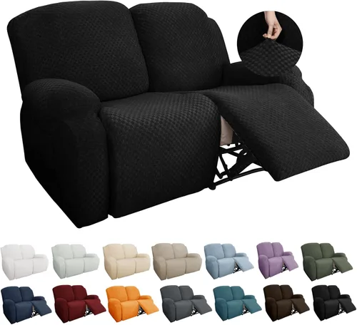 Vista 17 de YEMYHOM Funda elástica de 4 piezas para silla reclinable de jacquard con bolsillo lateral, antideslizante, ajustable, protector de muebles con parte