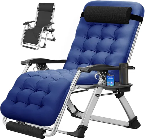 Vista 8 de MOPHOTO Silla de gravedad cero, silla de salón acolchada para exteriores con mesa lateral, silla reclinable de gravedad cero, silla reclinable