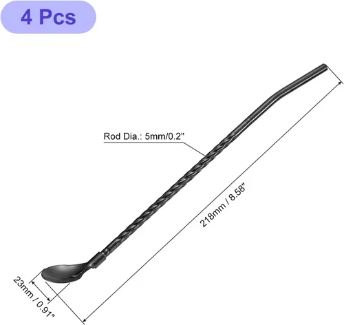 Vista 2 de uxcell Pajitas de cuchara de acero inoxidable, 4 pajitas de metal reutilizables de 8.6 pulgadas con mango largo para batidos y cócteles, color negro