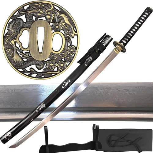 Vista 10 de Espada katana japonesa real hecha a mano, espada samurái de espiga completa, 40.5 pulgadas, bolsa de soporte incluida