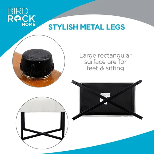 Vista 5 de BIRDROCK HOME Taburete rectangular copetudo con cojín acolchado suave, silla de tocador versátil para dormitorio, sala de estar, baño, asiento Negro