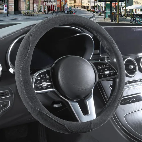 Vista 26 de Funda para volante en forma de D de gamuza negra de 13.5 a 14 pulgadas Warm in Winter and Cool in Summer, Small Felt Car Accessories, Breathable