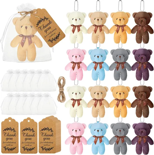 Vista 8 de Fumete 40 juegos de osos para baby shower de 4.7 pulgadas, osos pequeños a granel, osos de peluche, llavero pequeño, adornos colgantes con bolsa
