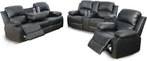Vista 9 de Ainehome - Juego de 3 sofás reclinables de cuero regenerado, sofá biplaza reclinable, silla reclinable manual con mesa desplegable para sala