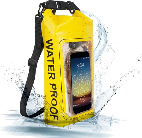 Vista 7 de Bolsa impermeable IP68, 2L - Bolsa impermeable para piscina con tapa enrollable, bolsas secas para kayak impermeables con bolsa para teléfono, bolsa