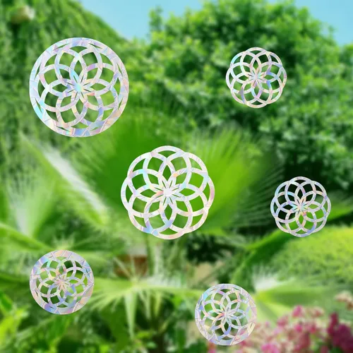Vista 5 de 6 calcomanías de mandala para ventana para prevención de huelgas de pájaros, reutilizable, diseño de arco iris que se adhiere para salvar pájaros