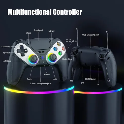 Vista 3 de Gamrombo LED Wireless Controller for PS5, Compatible with PS5 Pro/Slim/PC, Dual Vibration, Macro/Turbo Function, 3.5mm Audio Jack, 6-Axis Motion