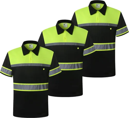 Vista 7 de Camisas de seguridad HoliSecure para hombre, camisas polo reflectantes de alta visibilidad para hombre con bolsillo, ropa de trabajo de manga corta