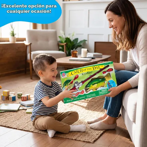 Vista 6 de Small World Toys Juego de pesca para niños, juguete magnético de pesca de bajo para niños a partir de 3 años, incluye caña de pescar para niños