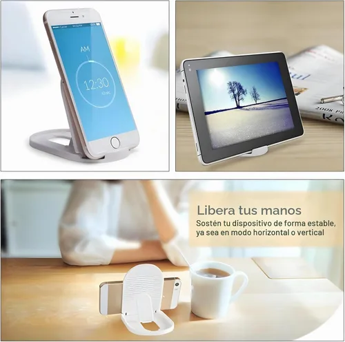 Vista 6 de [Paquete de 3] Soporte de teléfono celular para escritorio, soporte plegable portátil para iPhone, soporte de escritorio ajustable multiángulo