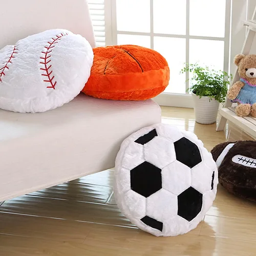 Vista 3 de Almohada de felpa acogedora Basketabll suave rellena con forma de bola deportiva, cojín grueso y redondo para decoración de sofá, habitación