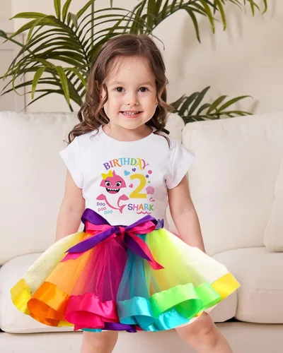 Vista 29 de Luke and Lulu Traje de cumpleaños para niña, diseño de tiburón - 2º cumpleaños niña