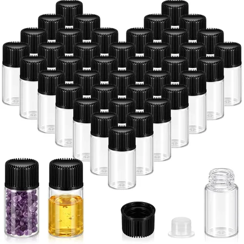Vista 8 de Lallisa - 200 frascos de vidrio de 0.2 fl oz con tapas de rosca, botellas de vidrio pequeñas a prueba de fugas a granel, mini viales de muestra