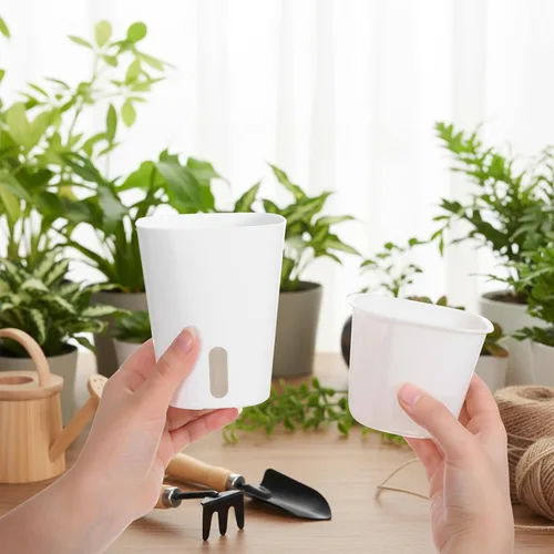 Vista 6 de 10 juegos de macetas de riego automático de 4 pulgadas para plantas de interior, macetas de plástico con riego automático con nivel visual de agua