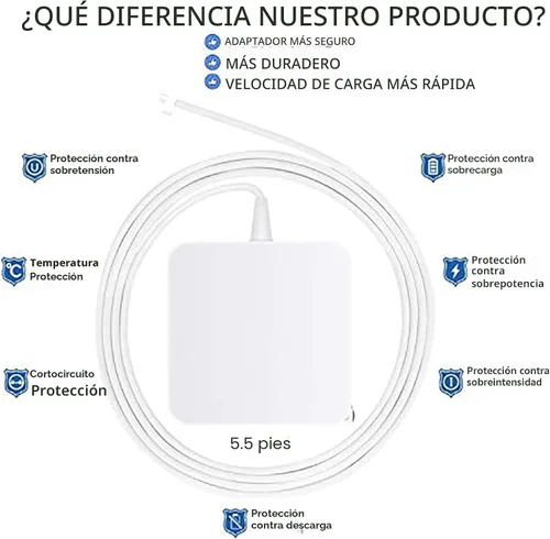 Vista 3 de Cargador Mac Book Pro, adaptador de corriente de 60 W, conector magnético con punta en L, cargador compatible con Pro de 13 pulgadas antes