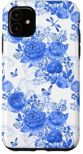 Vista 8 de Funda para iPhone 16 French Country Floral Azul Blanco Toile Grandmillennial Roses