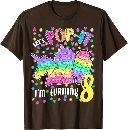 Vista 57 de Let's Pop-it I'm turning 8 Colorful 8th Birthday - Camiseta para niña, Negro