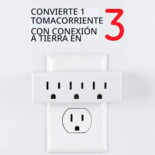 Vista 3 de GE Extensor de Pared de 3 Enchufes, Adaptador con Conexión a Tierra, Para Uso Interior, 3 Clavijas, Perfecto para Viajes, Certificado UL, Blanco
