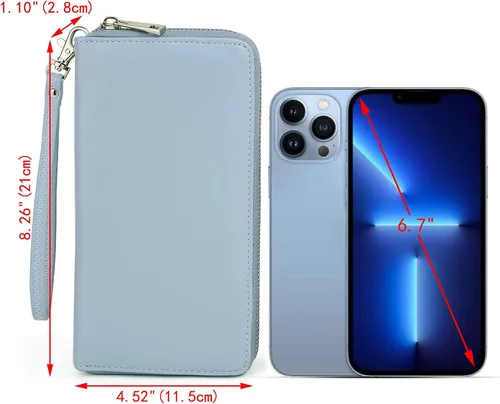 Vista 7 de UTO Cartera de cuero con cremallera alrededor de tarjetero organizador de pasaporte para damas con cartera de viaje con correa de muñeca