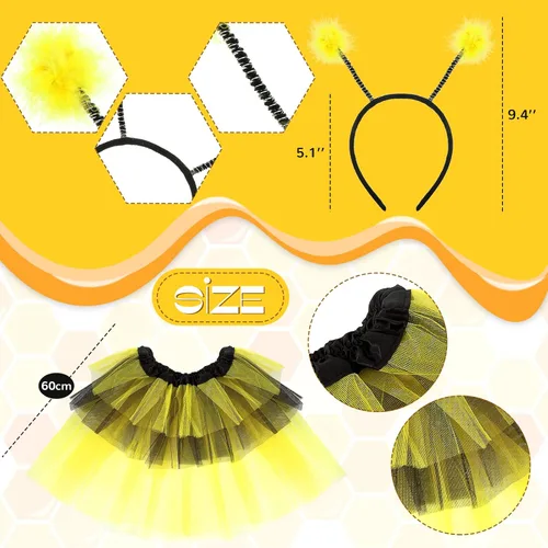 Vista 4 de SATINIOR Bee Costume Kit for Women Tutu Skirt Bee Wings Headband Striped High Leg Warmers for Halloween Cosplay Party