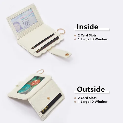Vista 4 de Lostars Llavero tipo cartera para mujer, tarjetero RFID con llavero, llavero de bolsillo para tarjetas de borla para mujer