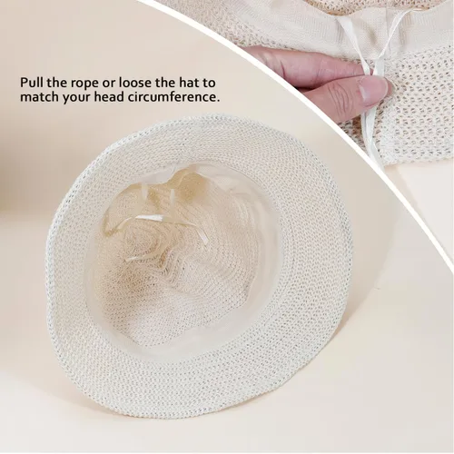 Vista 2 de Eigso Womens Mesh Woven Bucket Hats Summer Outdoor Beach Straw Bucket Hat for Woman Packable Beach Hat