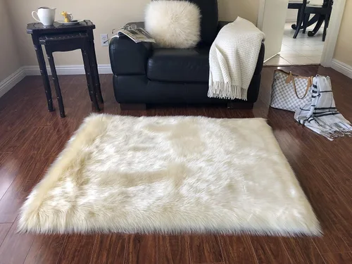Vista 15 de LAMBZY Alfombra cuadrada de piel de oveja sintética, súper suave, hipoalergénica, de pelo de felpa de primera calidad