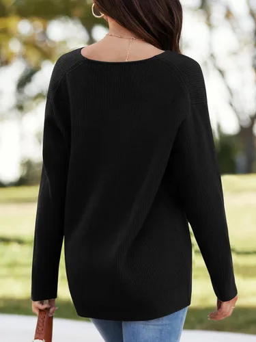 Vista 3 de Imily Bela Suéteres de gran tamaño con cuello en V profundo para mujer, sexy, de manga larga, suéter de punto elegante