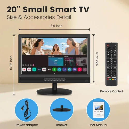 Vista 9 de Jexiop Smart TV de 20 pulgadas, pantalla plana LED Full HD 1080p con TV ATSC, con HDMI USB integrado adecuado para cocina, habitación de niños