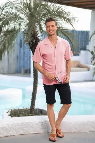 Vista 5 de Camisas casuales con botones para hombre, manga corta, color sólido, para yoga, playa, hawaiano, verano, vacaciones