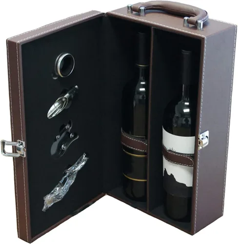 Vista 10 de Lifestyle Top Handle Travel Two Bottle Wine Carrier Case con 4 piezas Juego de accesorios de vino (negro)