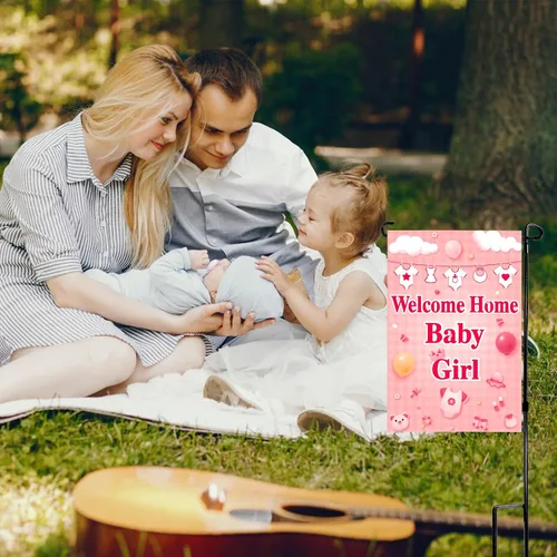 Vista 6 de Labakita Bandera de jardín con texto en inglés «It's a Girl» con texto en inglés «It's a Girl» («It's a Girl») para niñas, decoración de baby shower