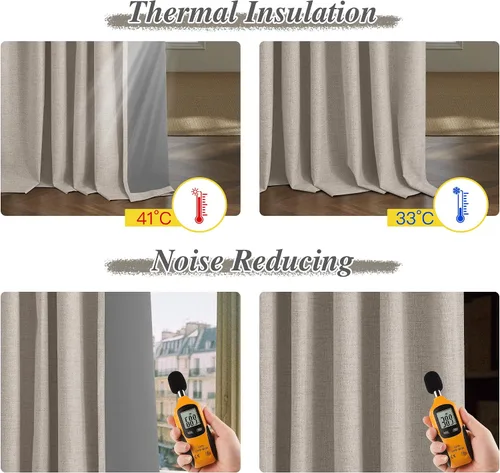 Vista 6 de StangH Cortinas Opacas con Pliegues Pinzados para Dormitorio, Cortinas de Ventana con Textura de Lino Beige con Ganchos, Aislante de Energía Neutro