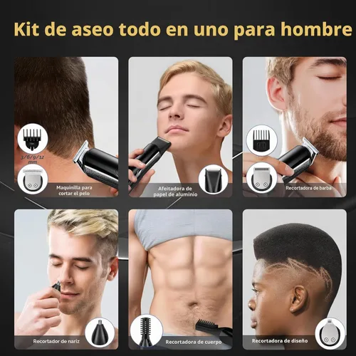 Vista 5 de Cortadora de barba para hombres, 20 ajustes de longitud, kit de aseo inalámbrico 14 en 1, maquinilla de afeitar eléctrica impermeable para hombres