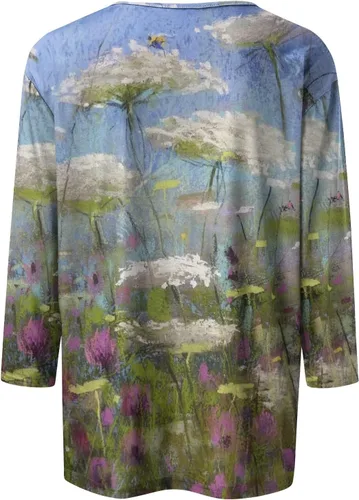 Vista 2 de Camisetas de verano para mujer, con estampado bonito, blusas casuales de talla grande, básicas, con botones, blusas sin botones