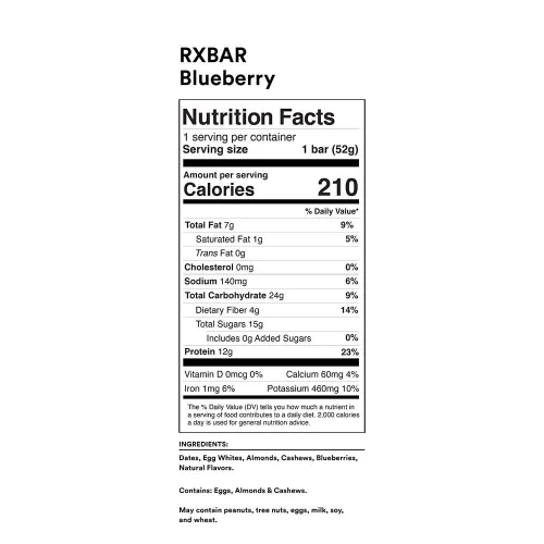 Vista 2 de RXBAR 's Whole Food Protein Bar con 0.42 oz de proteína de clara de huevo y 6 a 8 ingredientes (arándano) (paquete de 6)