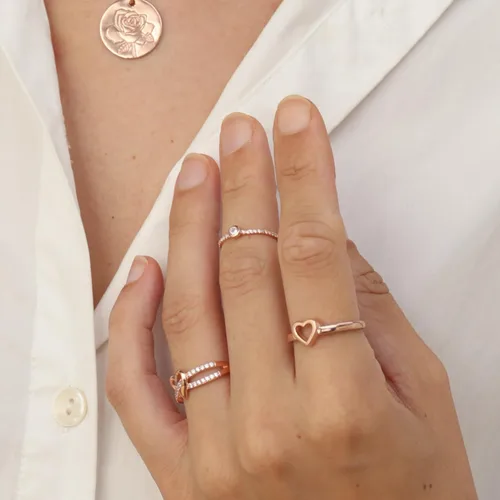 Vista 5 de Anillo de corazón abierto de oro de 14 quilates sobre plata de ley Jewel Zone, Plata de ley, oro, oro de 14 quilates